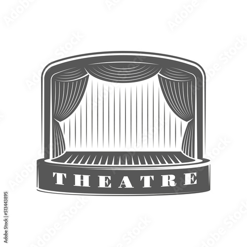 Vintage stage of the theater isolated on white background. Vector illustration