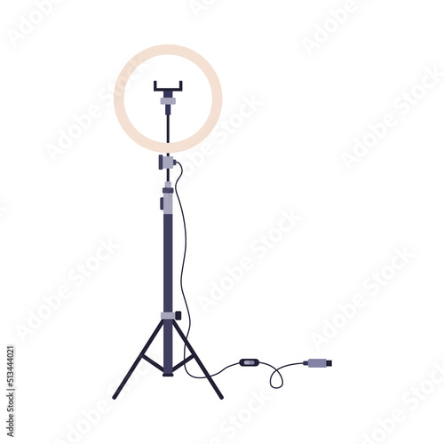 Blogger arc lamp for game streaming or blogging, vector illustration isolated.