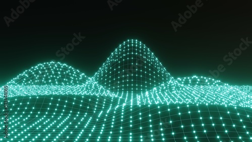 Abstract technology stream background. A digital dynamic wave of dots. Network connection structure. 3D rendering.