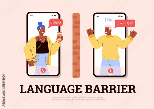 Banner about language barrier flat style, vector illustration