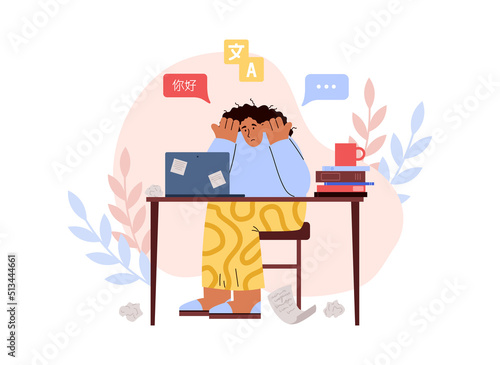 Student has language understanding barrier vector illustration isolated.