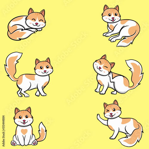 Cute Cat Cartoon Collection. Vector cartoon style.