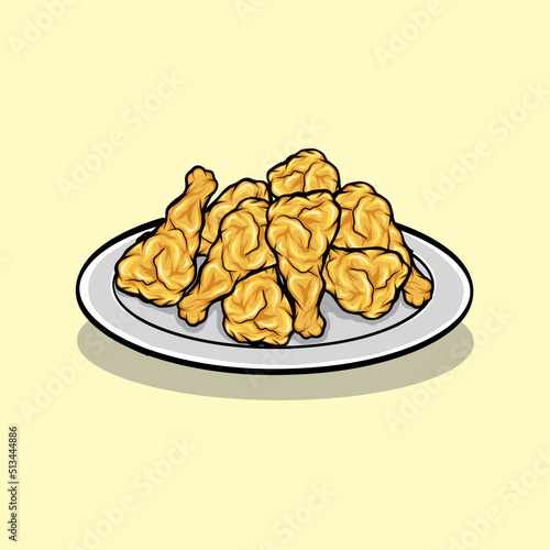 A plate crisp fried chicken on a plate. Hand drawn vector 