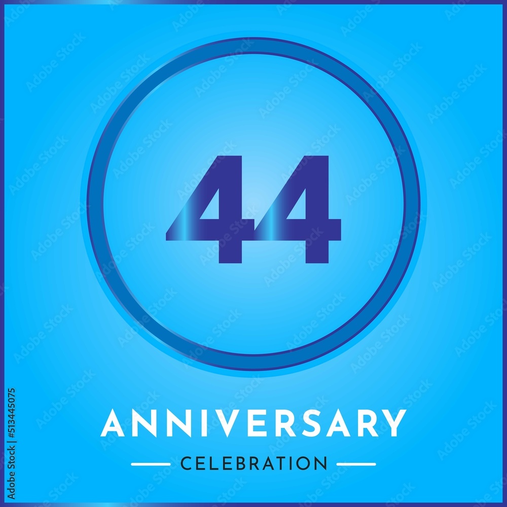 44 years anniversary celebration with circle frame isolated on sky blue background. Creative design for happy birthday, wedding, ceremony, event party, marriage, invitation card and greeting card. 44 years anniversary celebration with circle frame isolated on sky blue background. Creative design for happy birthday, wedding, ceremony, event party, marriage, invitation card and greeting card.