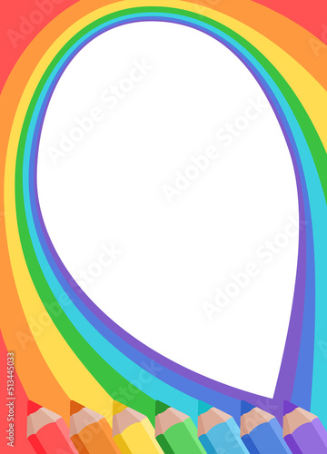 Frame with colored pencils, background for children's announcements, photos, diploma, certificate, coupon. Vector illustration