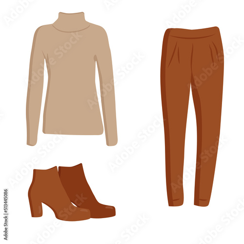 set of warm autumn clothes shoes sweater pants