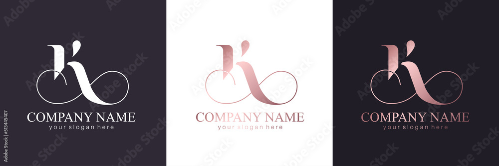 K letter monogram. Elegant luxury K logo. Calligraphic style. Vector design. Luxurious linear creative monogram. K letter monogram. Elegant luxury K logo. Calligraphic style. Vector design. Luxurious linear creative monogram.