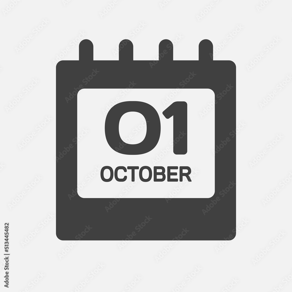 Icon page calendar day 1 October, template date Icon page calendar day 1 October, template date