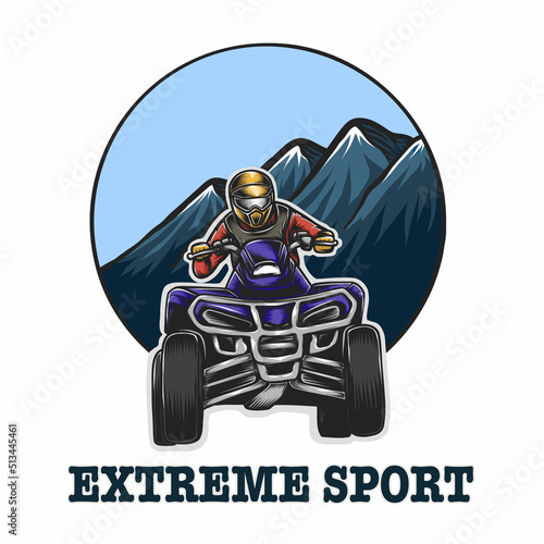 Vector  hand drawn of Quad Bike Off-Road ATV Logo, Extreme sport adventure.