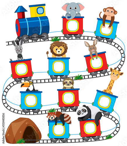 Cute animals on train template for alphabet and number
