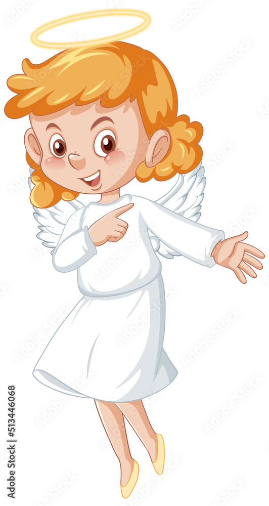 Cute angel cartoon character in white dress on white background Cute angel cartoon character in white dress on white background
