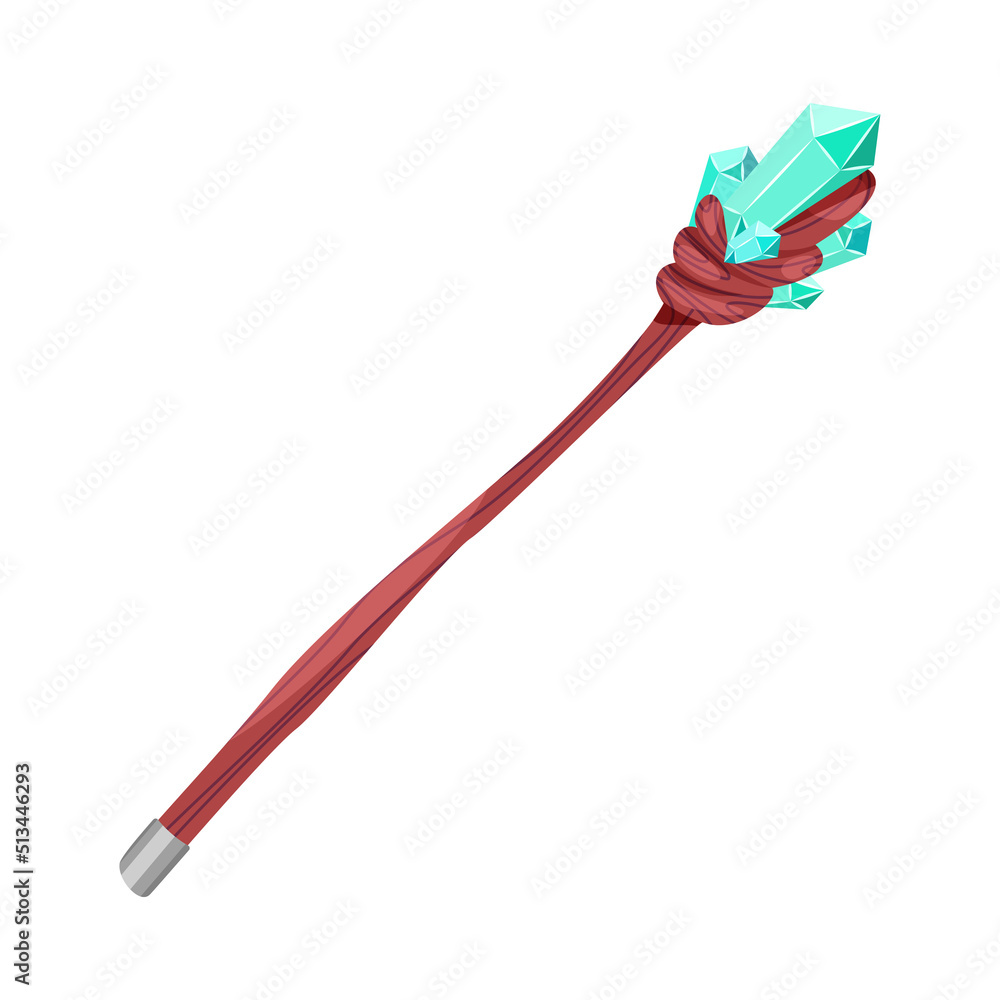 Magic staff. Cartoon illustration of wooden wizard walk stick with green crystals. Vector 10 EPS. Magic staff. Cartoon illustration of wooden wizard walk stick with green crystals. Vector 10 EPS.