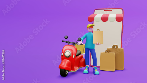 Concept illustration, delivery, packing, delivery quality Service personnel offer delivery. Web applications, mobile applications, online systems, 3D rendering