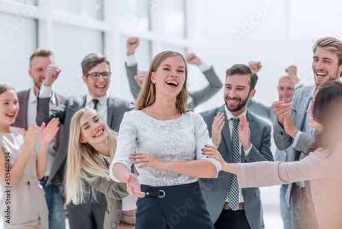professional business team congratulating their leader. photo with space for text