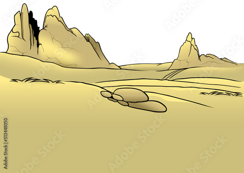 Sandy Landscape with Sandy Rocks - Colored Cartoon Illustration Isolated on White Background, Vector