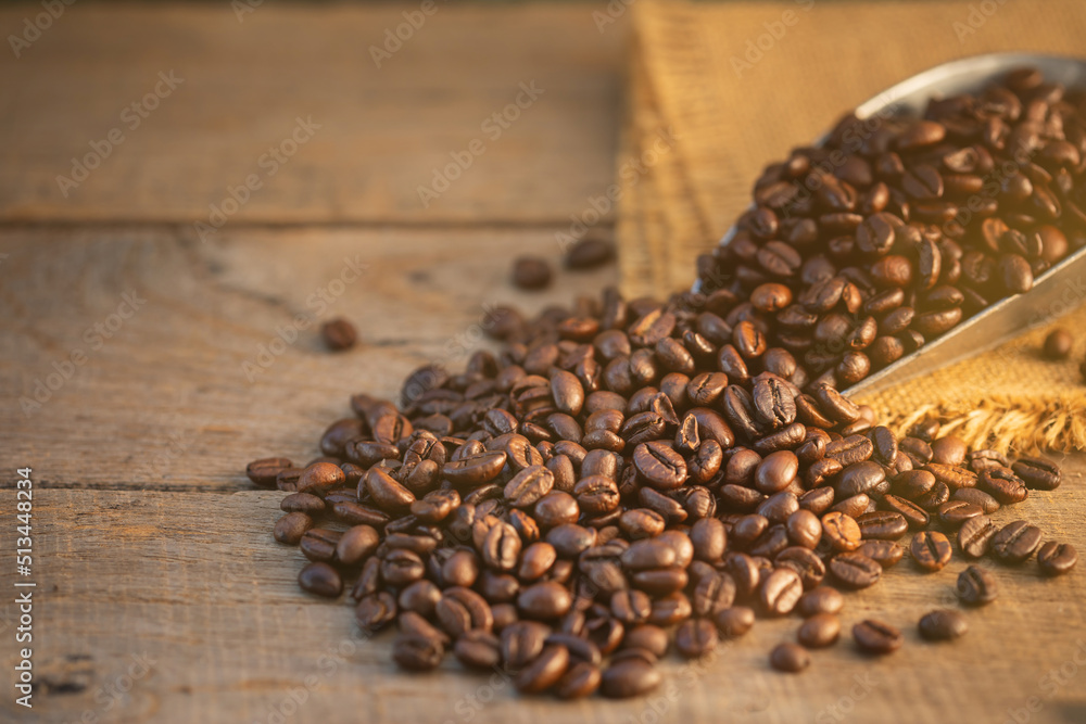 Coffee bean on wooden table background. Food and beverage concept Coffee bean on wooden table background. Food and beverage concept