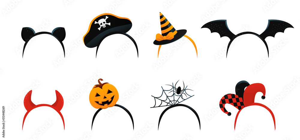 Halloween headbands set isolated on white background vector illustration Halloween headbands set isolated on white background vector illustration