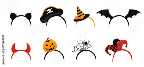 Halloween headbands set isolated on white background vector illustration