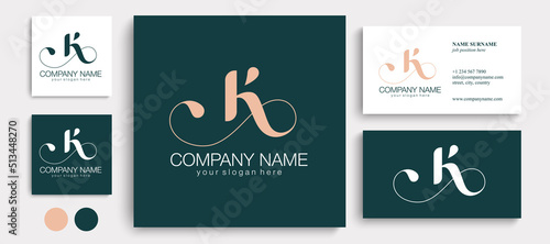 K letter monogram. Elegant luxury K logo. Calligraphic style. Vector design. Luxurious linear creative monogram.
