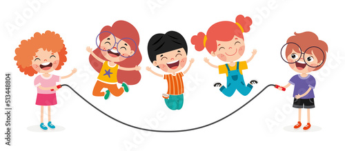 Cartoon Kids Playing Jumping Rope