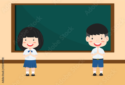 Cute students greeting in class