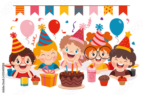 Cartoon Characters Celebrating Birthday Party