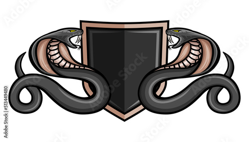 Icon with two cobras and a shield on a white background.
