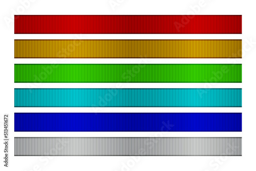 Ribbons set with grosgrain texture and different colors, 3d realistic fabric wide sampler