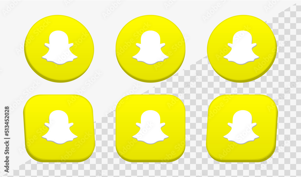 Snapchat 3d logo button, snapchat 3d icon. social media 3d icons
