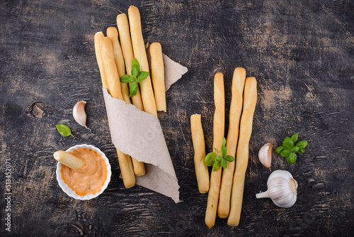 Italian grissini, traditional appetizer breadstick photo