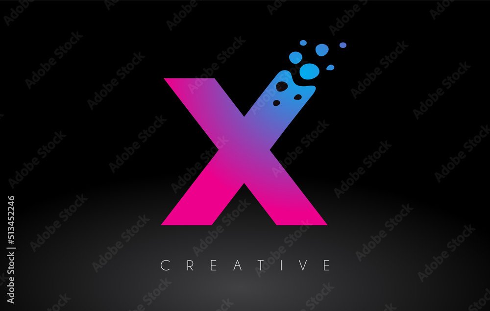 X Dots Letter Logo Design with Creative Artistic Bubble Cut in Blue Purple Colors Vector X Dots Letter Logo Design with Creative Artistic Bubble Cut in Blue Purple Colors Vector