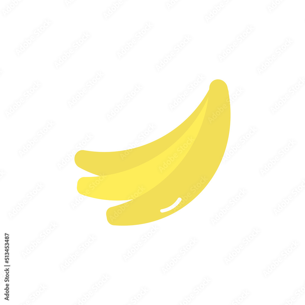 Image of a simple banana in a flat cartoon style on a white isolated background. Vector illustration