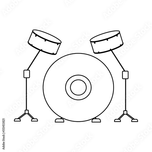 Drum kit semi flat color vector object. Musical percussion instrument. Full sized item on white. Rock music festival. Simple cartoon style illustration for web graphic design and animation