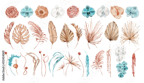 Tropical boho dried palm leaves floral set