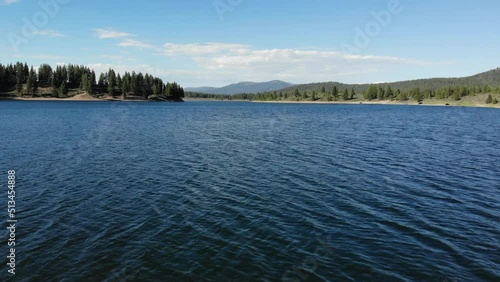 Flying Fast and Low Over the Water at Prosser Reservoir - Tahoe National Forest, Near Truckee, California - Aerial Drone