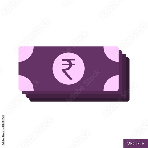 Stack of Indian rupee bills, INR, Paper banknotes or Cash money vector icon in flat style design for website design, app, UI, isolated on white background. Vector illustration.