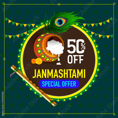 Janmashtami special offer design with festive elements