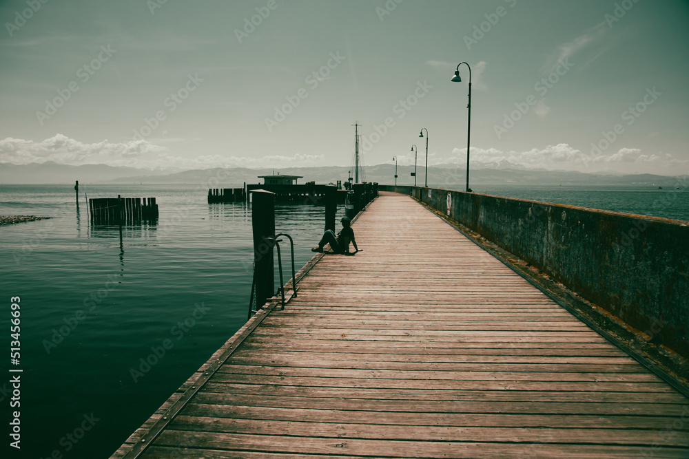 Landing stage for motor and sailing boats in the little port of Langenargen, Lake Constance.