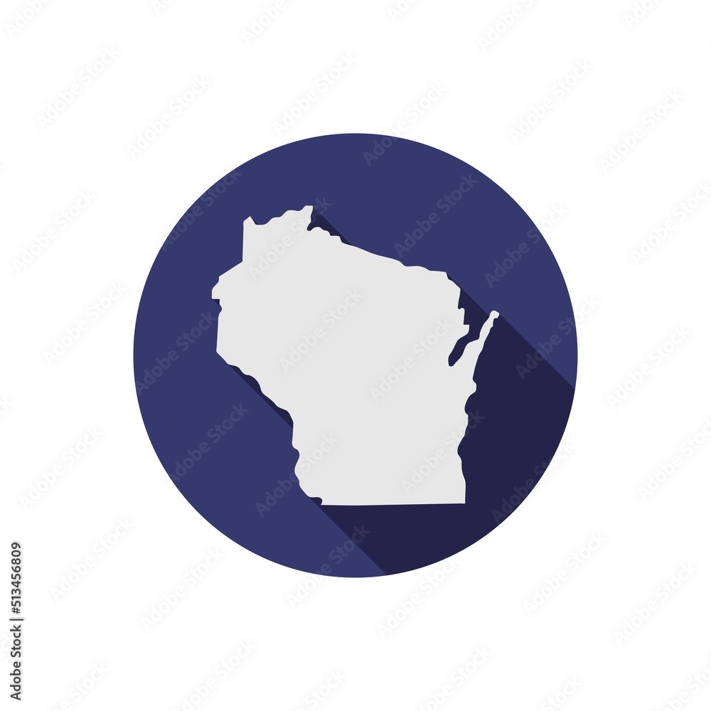 Wisconsin state map circle with long shadow Wisconsin state map circle with long shadow