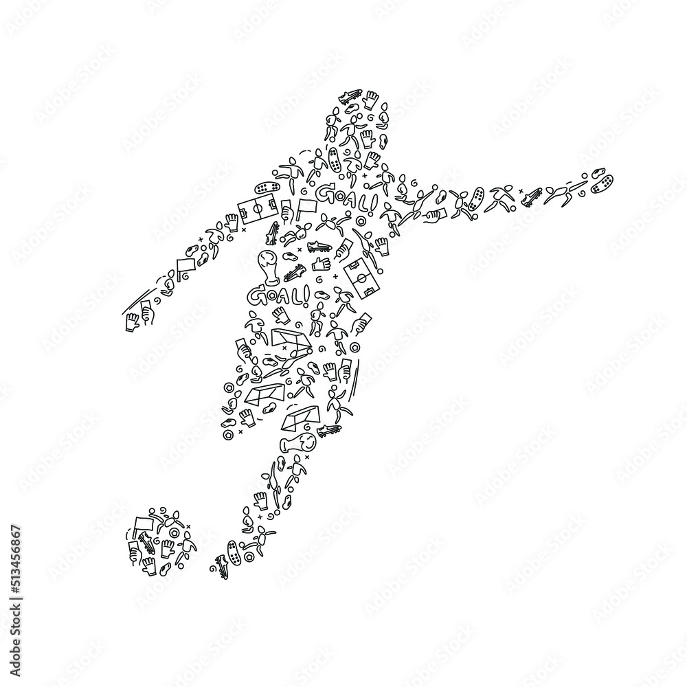 Icon with outline style is a set of soccer for design, vector illustration and flat design.