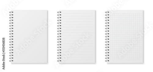 Mockup blank closed notepad  isolated on white background.  Template spiral copybook or organizer.