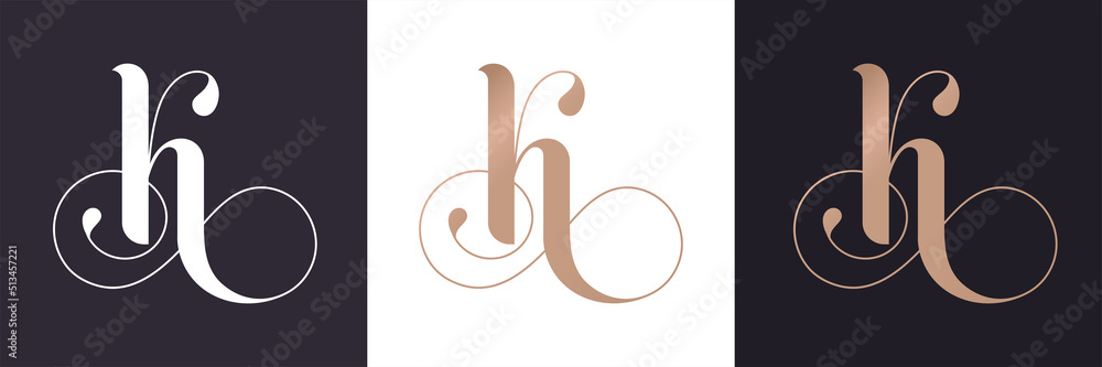K letter monogram. Elegant luxury K logo. Calligraphic style. Vector design. Luxurious linear creative monogram. K letter monogram. Elegant luxury K logo. Calligraphic style. Vector design. Luxurious linear creative monogram.