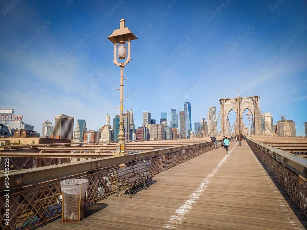 brooklyn bridge and view of the city of manhattan, new york,