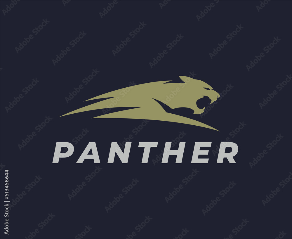 Panther logo design. Jaguar roaring icon. Lion roar symbol. Cougar fang emblem. Abstract wild cat attack brand identity label. Vector illustration. - obrazy, fototapety, plakaty 