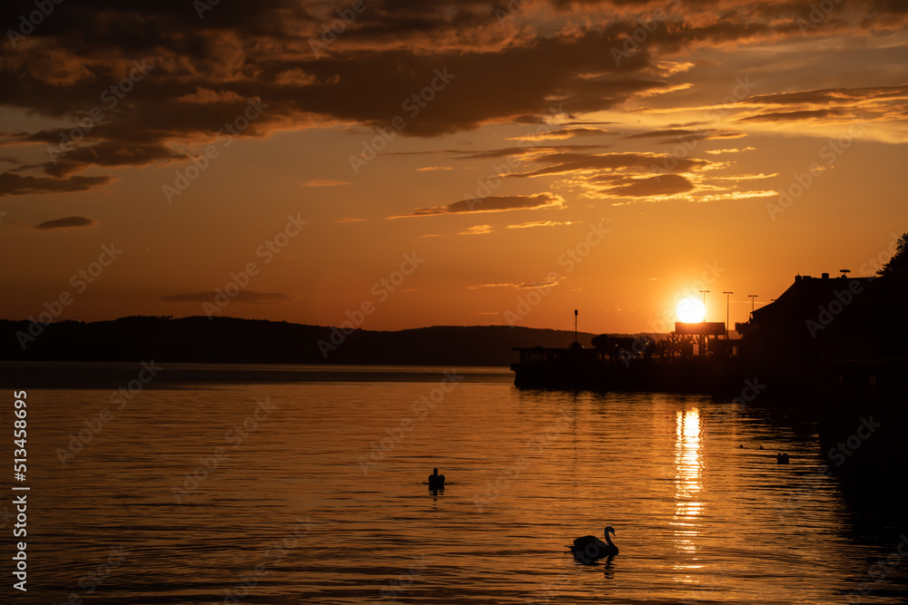 Lake Constance panorama at sunset, Meersburg, Germany