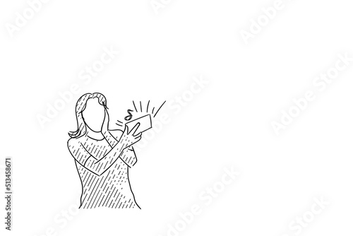 Cartoon of woman hyped after watching viral dance video. Vector illustration design