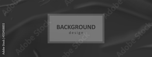 Elegant black creased crumpled silk background. Luxury dark wet glued paper trendy backdrop. Wrinkled realistic surface texture vector banner