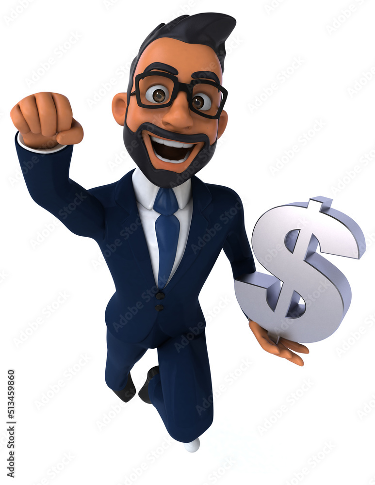 Fun 3D cartoon illustration of an indian businessman