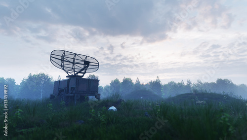 Military air control radar on the field