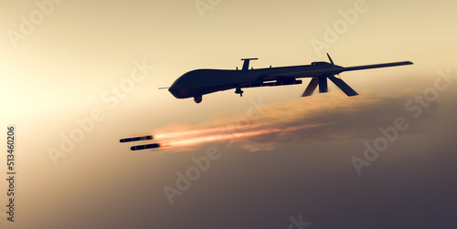 Stampa su tela Military combat drone UAV launching missiles